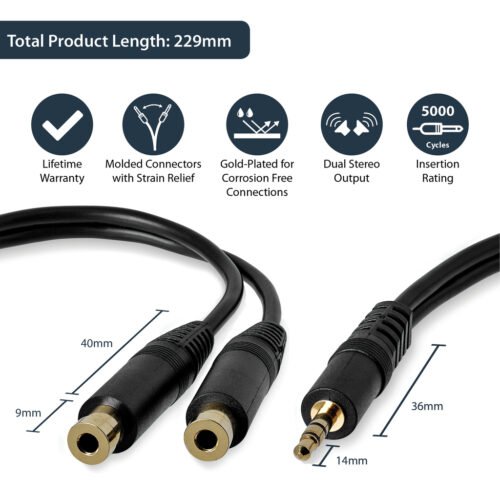 StarTech.com 6in Stereo Splitter Cable - 3.5mm Male to 2x 3.5mm Female - Image 6