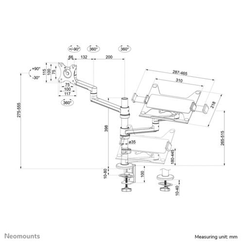 Neomounts DS20-425BL2 Monitor arm with laptop holder 17-27" - space saving - Image 20