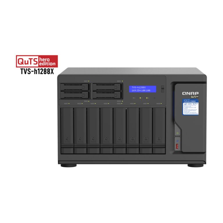 QNAP TVS-h1288X NAS Tower Intel® Xeon® W-1250 16 GB DDR4 0 TB QuTS hero Black