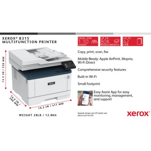 Xerox B315 A4 40ppm Wireless Duplex Copy/Print/Scan/Fax PS3 PCL5e/6 2 Trays 350 Sheets UK - Image 16