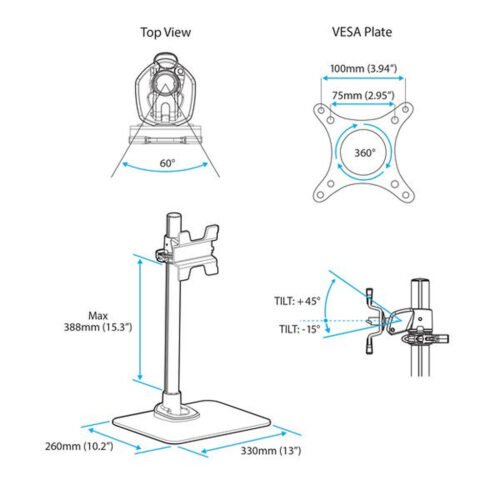 StarTech.com Single Monitor Stand - Adjustable - Steel - Silver - Image 12