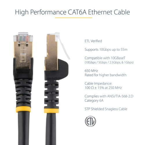 StarTech.com 1m CAT6a Ethernet Cable - 10 Gigabit Shielded Snagless RJ45 100W PoE Patch Cord - 10GbE STP Network Cable w/Strain - Image 5