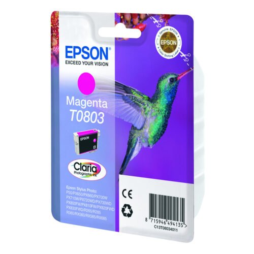Epson Hummingbird Singlepack Magenta T0803 Claria Photographic Ink - Image 2