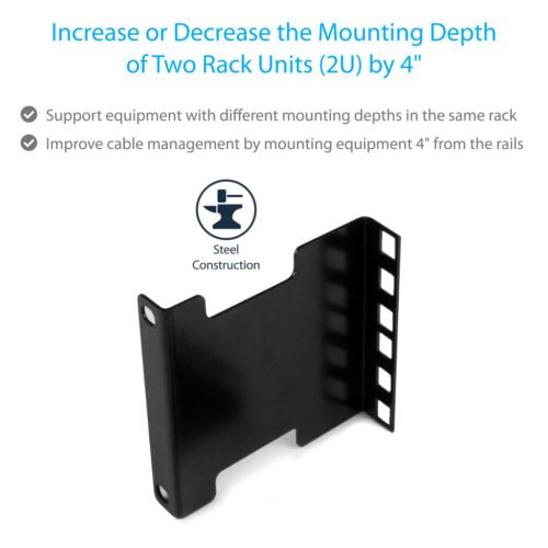 StarTech.com 2U Server Rack Depth Extender Adapter Kit with 4” Adjustment - Image 3