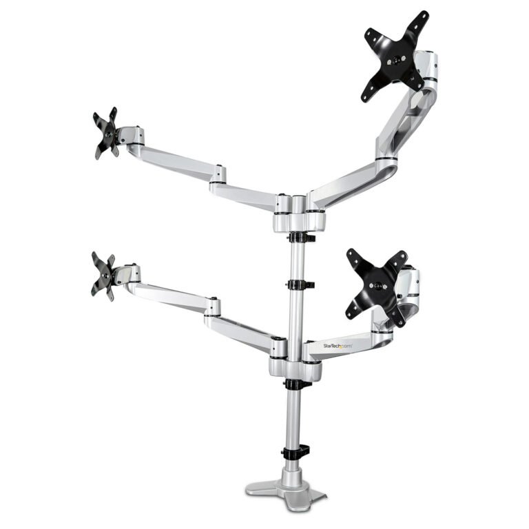 StarTech.com Desk Mount Quad Monitor Arm – Premium Articulating VESA 4 Monitor Mount 2x2 up to 30" – Ergonomic Height Adjus