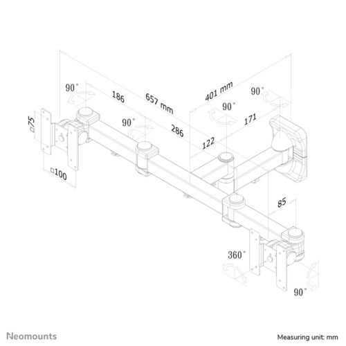 Neomounts FPMA-W960D Dual monitor/TV mount wall 10-27" - full motion - Image 3