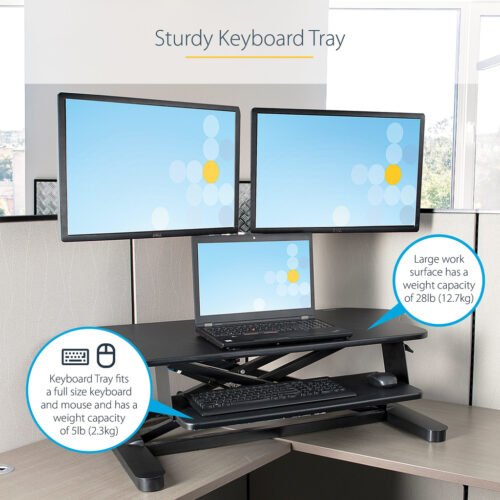 StarTech.com Corner Sit Stand Desk Converter with Keyboard Tray - Large Surface (35" x 21") - Height Adjustable Ergonomic Deskt - Image 12