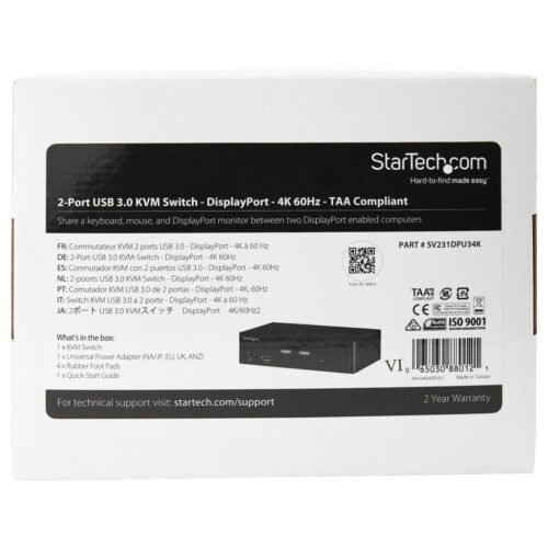 StarTech.com 2 Port DisplayPort KVM Switch - 4K 60Hz - Single Display - Dual Port UHD DP 1.2 USB KVM Switch with Integrated USB - Image 3