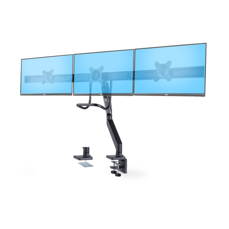 StarTech.com Crossbar Triple Monitor Desk Mount For Up To Three 27in Screens, VESA 75x75/100x100, Tool-Less Arm Adjustments, C-