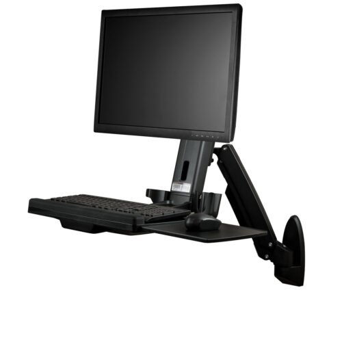 StarTech.com Wall Mount Workstation - Articulating Full Motion Standing Desk with Ergonomic Height Adjustable Monitor & Keyboar