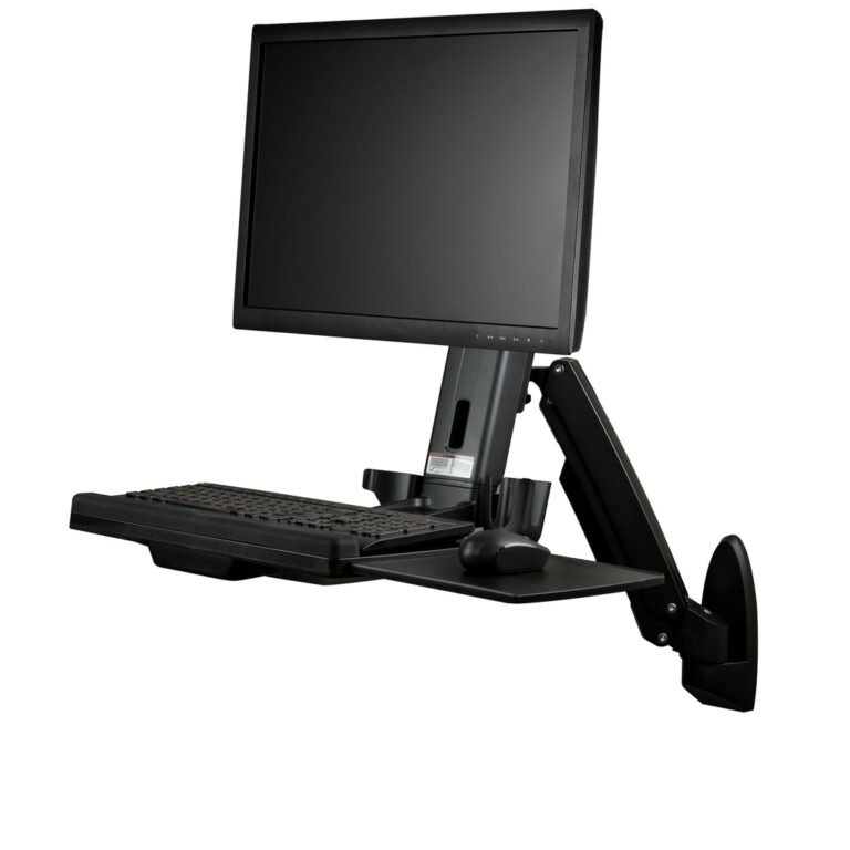 StarTech.com Wall Mount Workstation - Articulating Full Motion Standing Desk with Ergonomic Height Adjustable Monitor & Keyboar