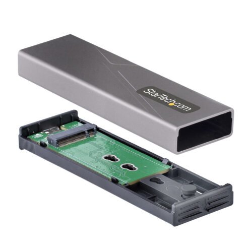 StarTech.com USB-C 10Gbps to M.2 NVMe or M.2 SATA SSD Enclosure - Tool-free External M.2 PCIe/SATA NGFF SSD Aluminum Case - USB - Image 2