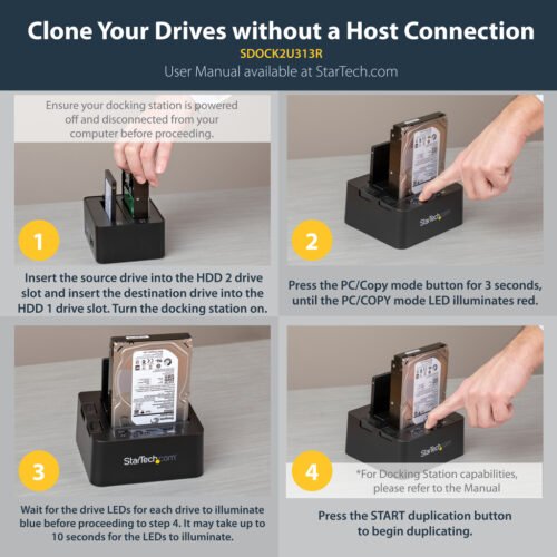 StarTech.com Standalone Hard Drive Duplicator, Dual Bay HDD/SSD Cloner/Copier, USB 3.1 (10Gbps) to SATA III HDD/SSD Docking Sta - Image 4