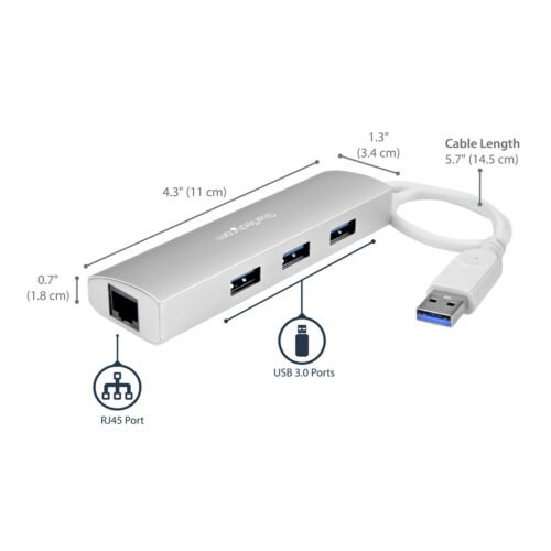 StarTech.com 3-Port Portable USB 3.0 Hub plus Gigabit Ethernet - Built-In Cable~3-Port Portable USB 3.0 Hub plus Gigabit Ethern - Image 6