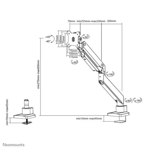 Neomounts NM-D775WHITEPLUS Monitor arm 10-49" - gas spring - Topfix - 180°-stop - Image 8