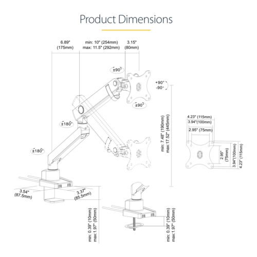 StarTech.com Desk Mount Monitor Arm with 2x USB 3.0 ports, Slim Full Motion Single Monitor Mount, up to 34" (17.6lb/8kg) VESA D - Image 18