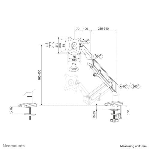Neomounts DS70-810BL1 Monitor arm 17-32" - gas spring - space saving - 180°-stop - Image 20