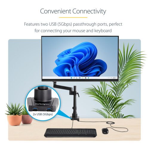 StarTech.com Desk Mount Monitor Arm with 2x USB 3.0 Ports, Full Motion Single Monitor Mount, up to 34" (17.6lb/8kg) VESA Displa - Image 11