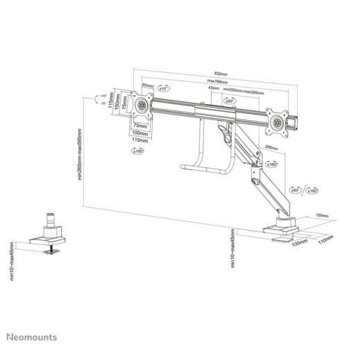 Neomounts NM-D775DXSILVER Monitor arm 10-32" - gas spring - Topfix - 180°-stop - Image 12