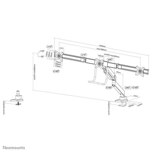 Neomounts NM-D775DX3SILVER Monitor arm 17-27" - gas spring - Topfix - 180°-stop - Image 12