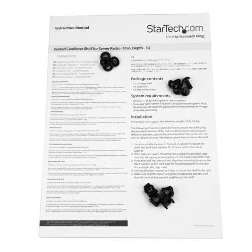 StarTech.com 1U Server Rack Shelf - Universal Vented Rack Mount Cantilever Tray for 19" Network Equipment Rack & Cabinet - Heav - Image 8