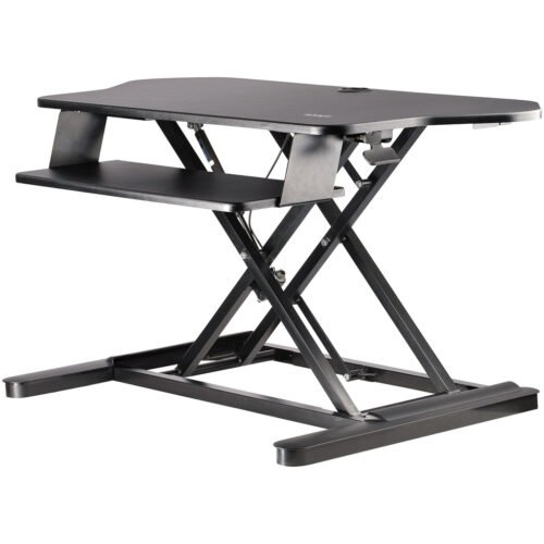 StarTech.com Corner Sit Stand Desk Converter with Keyboard Tray - Large Surface (35" x 21") - Height Adjustable Ergonomic Deskt