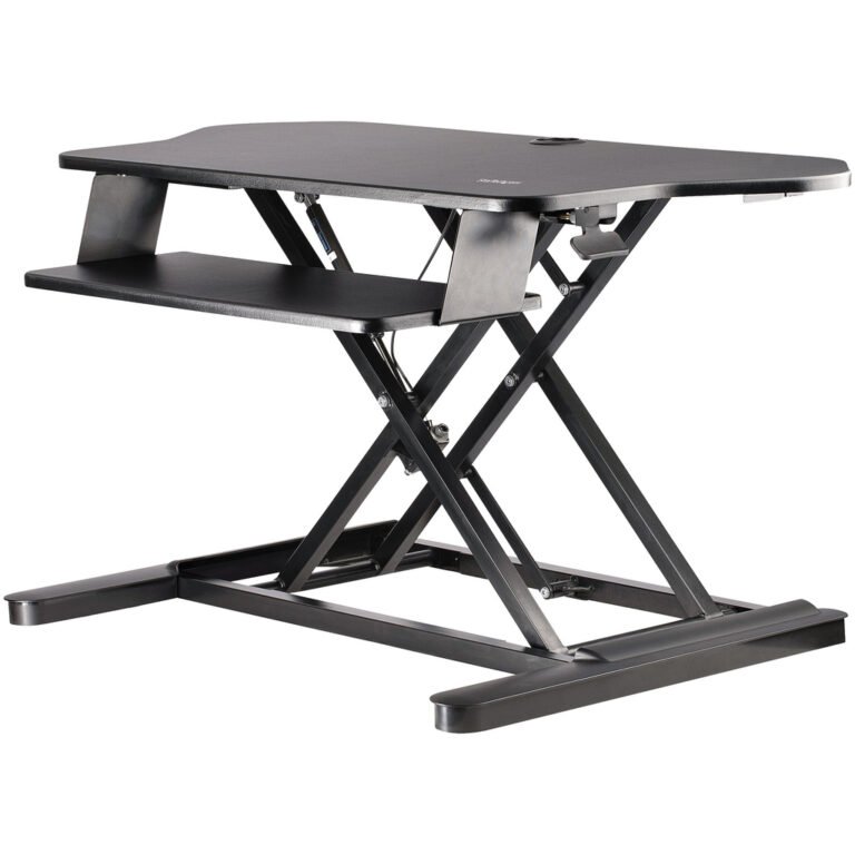 StarTech.com Corner Sit Stand Desk Converter with Keyboard Tray - Large Surface (35" x 21") - Height Adjustable Ergonomic Deskt
