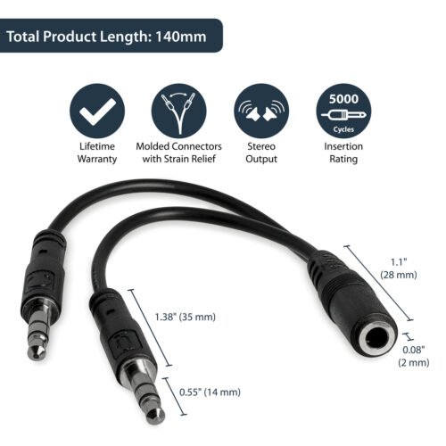 StarTech.com 3.5mm 4 Position to 2x 3 Position 3.5mm Headset Splitter Adapter - F/M - Image 6