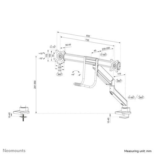Neomounts DS75-450BL2 Monitor arm 17-32" - gas spring - Topfix - 180°-stop - Image 20