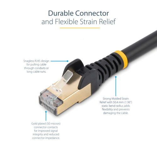 StarTech.com 1m CAT6a Ethernet Cable - 10 Gigabit Shielded Snagless RJ45 100W PoE Patch Cord - 10GbE STP Network Cable w/Strain - Image 6
