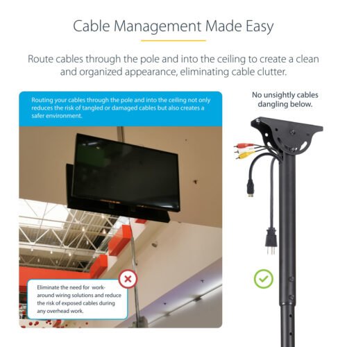 StarTech.com Dual TV Ceiling Mount - Back-to-Back Heavy Duty Hanging Dual Screen Mount with Adjustable Telescopic Pole - Tilt/S - Image 20