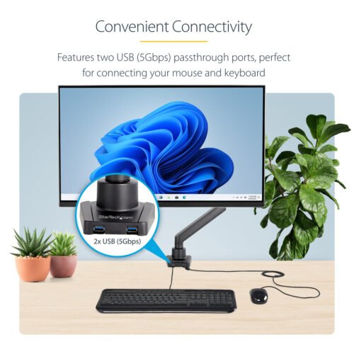 StarTech.com Desk Mount Monitor Arm with 2x USB 3.0 ports, Slim Full Motion Single Monitor Mount, up to 34" (17.6lb/8kg) VESA D - Image 7