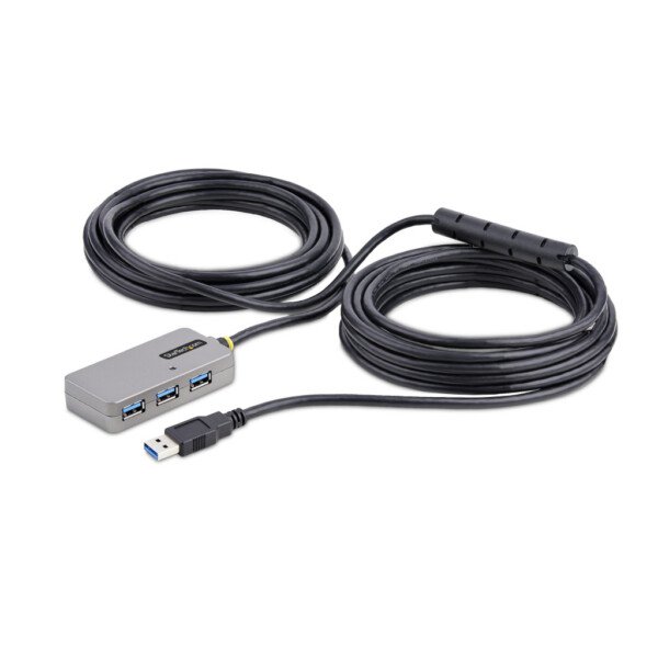 StarTech.com USB Extender Hub, 10m USB 3.0 Extension Cable with 4-Port USB-A Hub, Active/Bus Powered USB Repeater Cable, Option