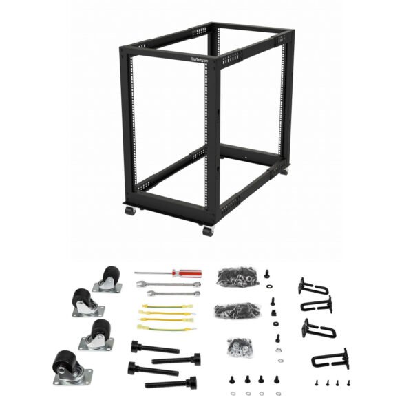 StarTech.com 4-Post 18U Mobile Open Frame Server Rack, Four Post 19" Network Rack with Wheels, Rolling Rack with Adjustable Dep - Image 5