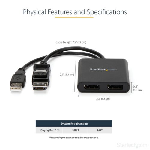 StarTech.com 2-Port Multi Monitor Adapter - DisplayPort 1.2 MST Hub - Dual 4K 30Hz or 1080p - USB Bus Powered - Video Splitter - Image 6