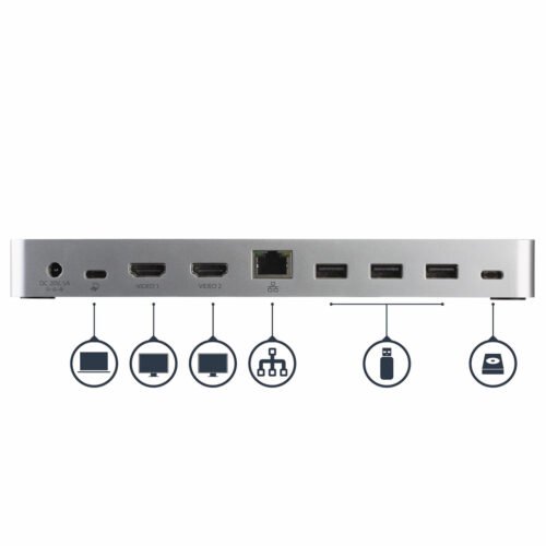 StarTech.com Dual Monitor USB C Docking Station with 60W Power Delivery for Windows Laptops - USB C to HDMI / DVI Dock - USB 3. - Image 5