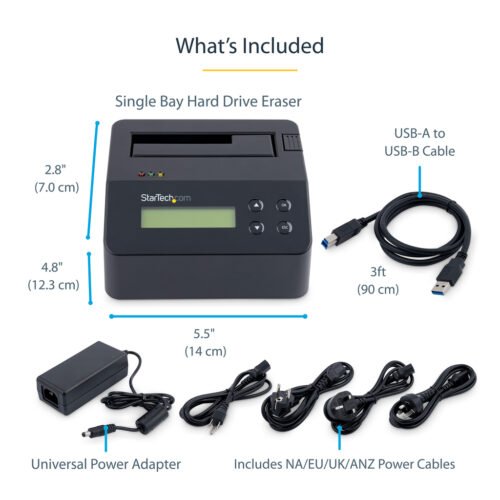 StarTech.com Single Bay Hard Drive Eraser, Standalone HDD/SSD Sanitizer, 4Kn, USB 3.0 to SATA III (6 Gbps), 9 Erase Modes, LCD - Image 12
