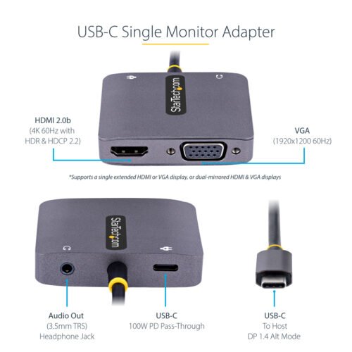 StarTech.com USB C Video Adapter, USB C to HDMI VGA Multiport Adapter, 3.5mm Audio, 4K 60Hz HDR, 100W PD Pass-Through, Thunderb - Image 14