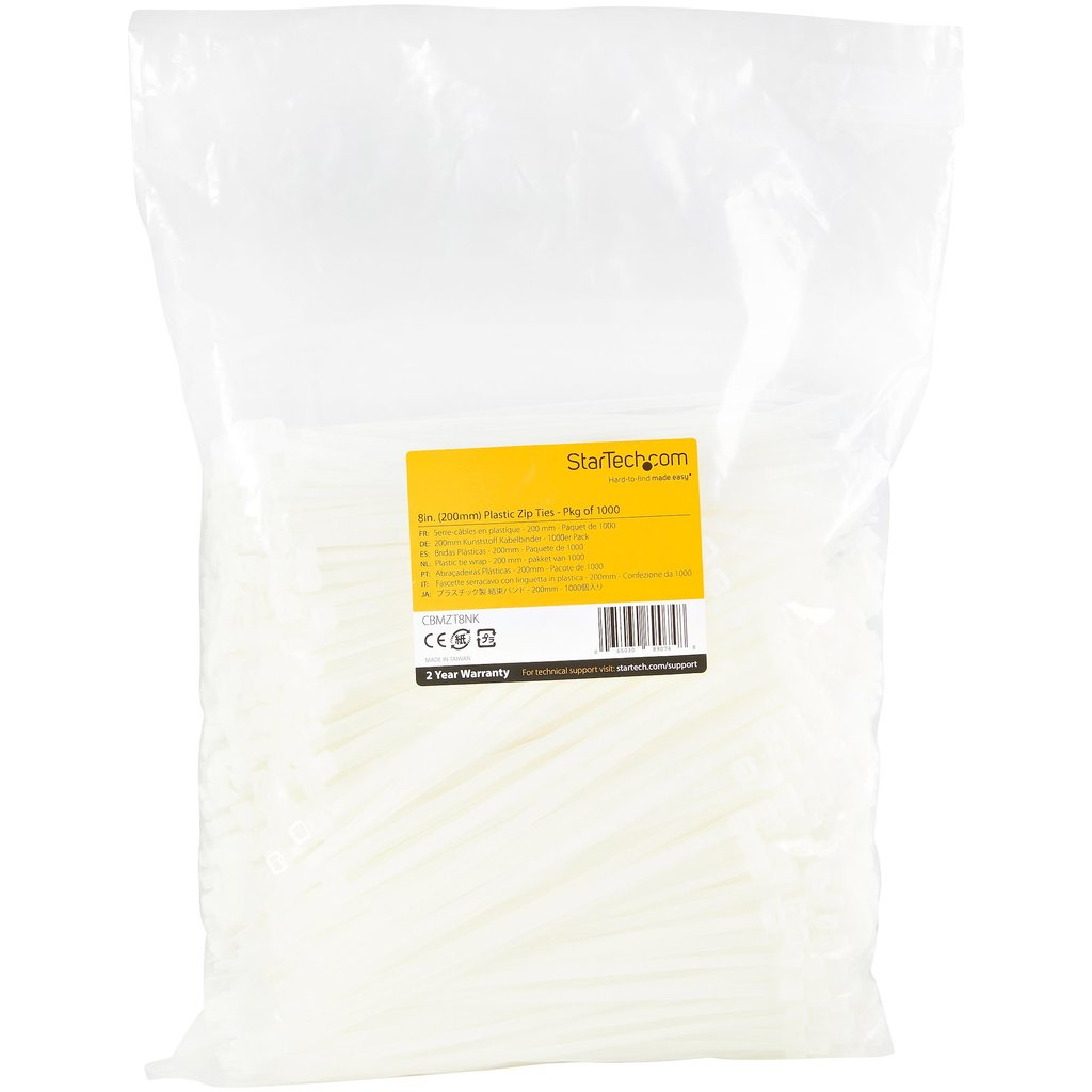 StarTech.com 8"(20cm) Cable Ties - 1/8"(4mm) wide, 2-1/8"(55mm) Bundle Diameter, 50lb(22kg) Tensile Strength, Nylon Self Lockin - Image 2