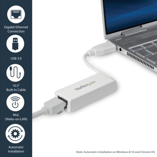 StarTech.com USB 3.0 to Gigabit Ethernet Network Adapter, 10/100/1000 Mbps, USB to RJ45, USB 3.0 to LAN Adapter, USB 3.0 Ethern - Image 2