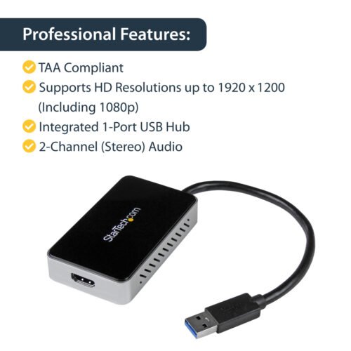 StarTech.com USB 3.0 to HDMI Adapter w/ 1x USB, USB to HDMI Monitor Converter for Windows (no support for macOS/ChromeOS/Linux) - Image 7