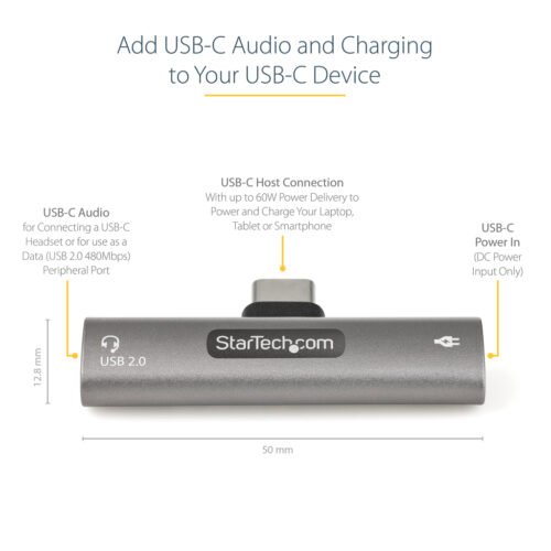 StarTech.com USB C Audio & Charge Adapter - USB-C Audio Adapter w/ USB-C Audio Headphone/Headset Port and 60W USB Type-C Power - Image 8