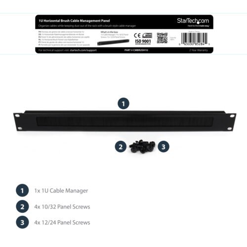 StarTech.com 1U High-density Brush Strip Cable Management Panel, Sturdy Steel Horizontal Data Centre Cable Organizer - Image 9