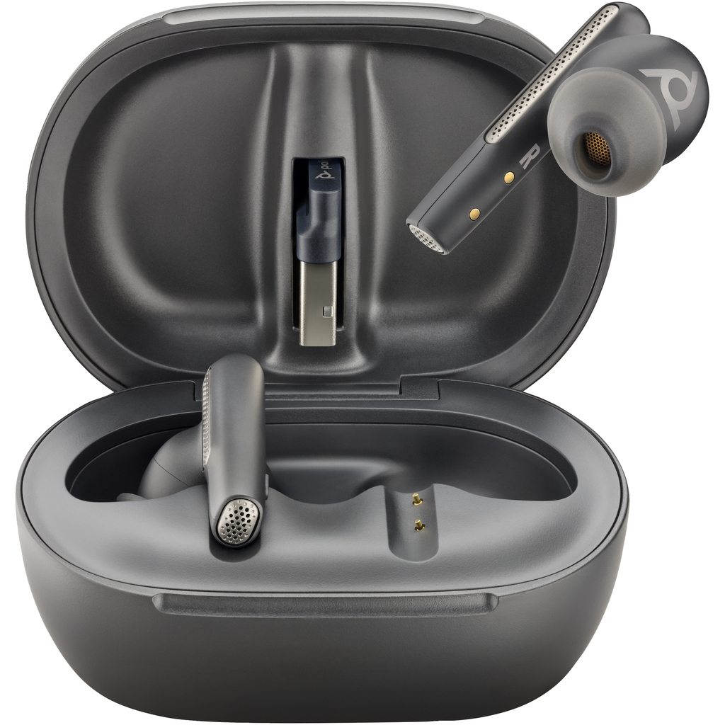 POLY Voyager Free 60+ UC M Carbon Black Earbuds +BT700 USB-C Adapter +Touchscreen Charge Case - Image 5