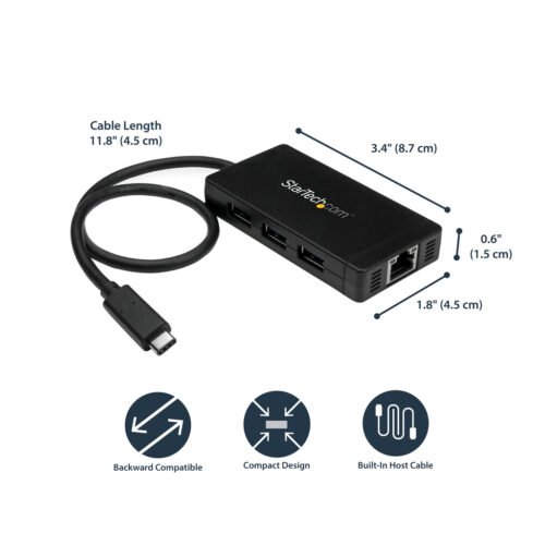 StarTech.com 3-Port USB 3.0 Hub plus Gigabit Ethernet - USB-C - Includes Power Adapter~3-Port USB-C Hub with Gigabit Ethernet - - Image 4