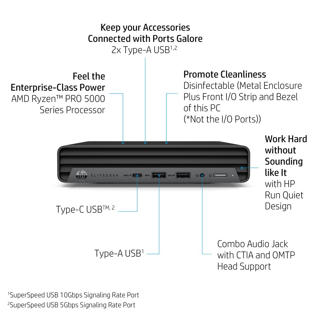 HP EliteDesk 805 G6 AMD Ryzen™ 7 PRO 4750GE 16 GB DDR4-SDRAM 512 GB SSD Windows 10 Pro Mini PC Black - Image 8