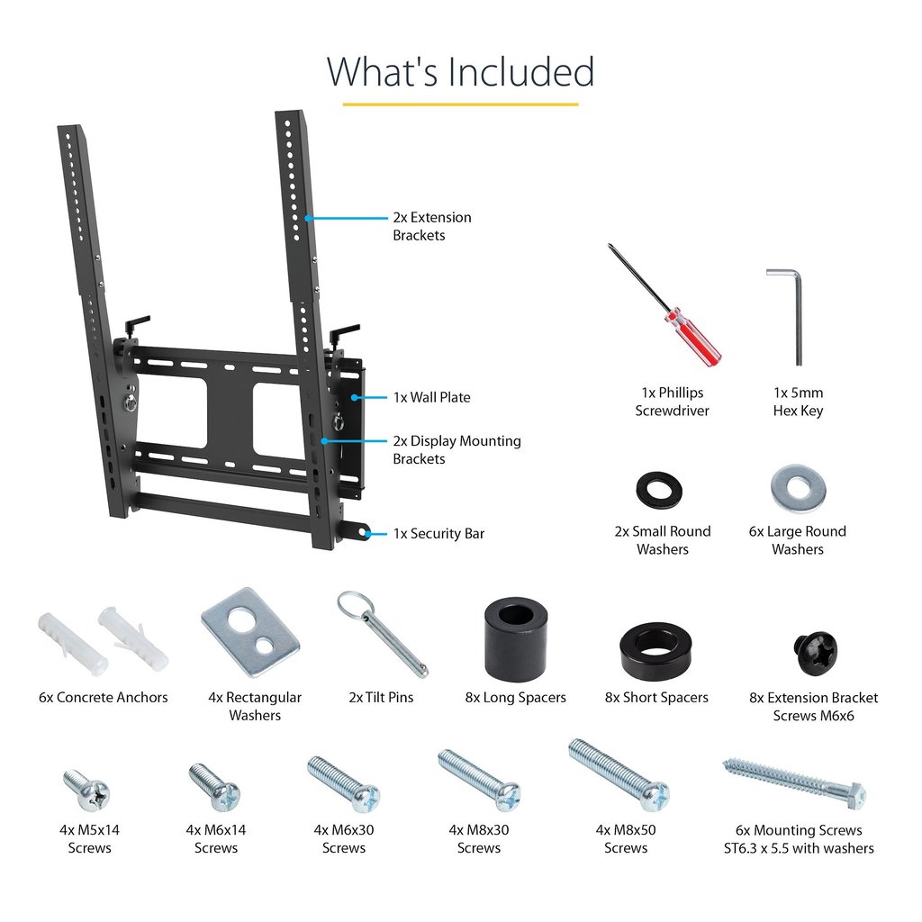 StarTech.com Portrait/Vertical TV Wall Mount - Heavy Duty TV Wall Mount - 40-55" VESA Display (110lb/50kg)- Tilting Low Profile - Image 16