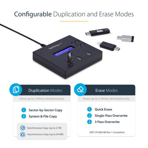 StarTech.com Standalone 1 to 2 USB Thumb Drive Duplicator and Eraser, Multiple USB Flash Drive Copier, System and File and Whol - Image 18