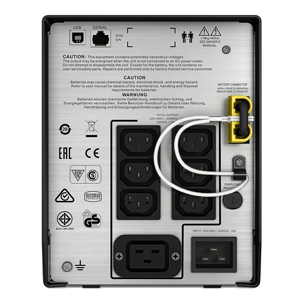 APC Smart-UPS C, Line Interactive, 2000VA, Tower, 230V, 6x IEC C13+1x IEC C19 outlets, USB and Serial communication, AVR, Graph - Image 2