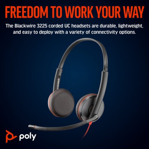POLY Blackwire 3225 Stereo USB-C Headset +3.5mm Plug +USB-C/A Adapter - Image 5
